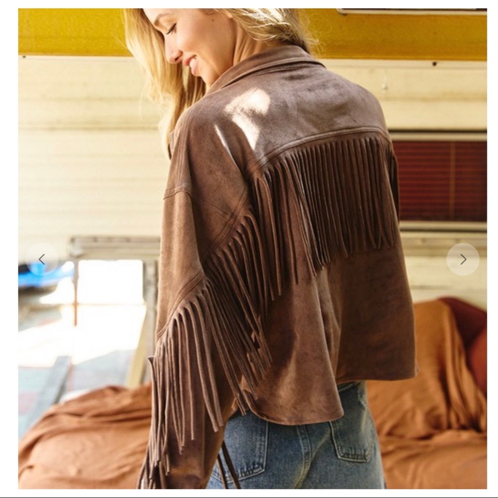 #44 Caroline Hippie Boho Chic Fringe Faux Suede Jacket - Picture 3 of 7